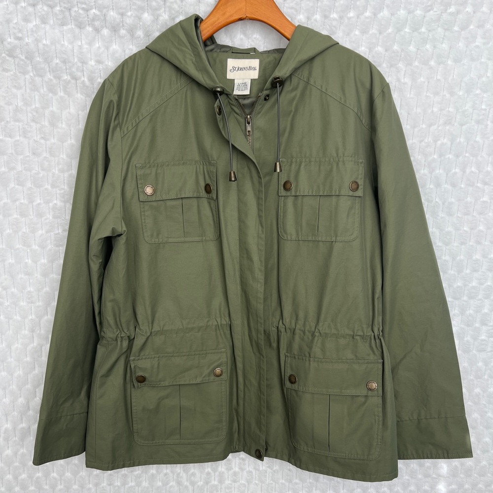 St. John's Bay Olive Army Green Hooded Jacket Women’s Size Large